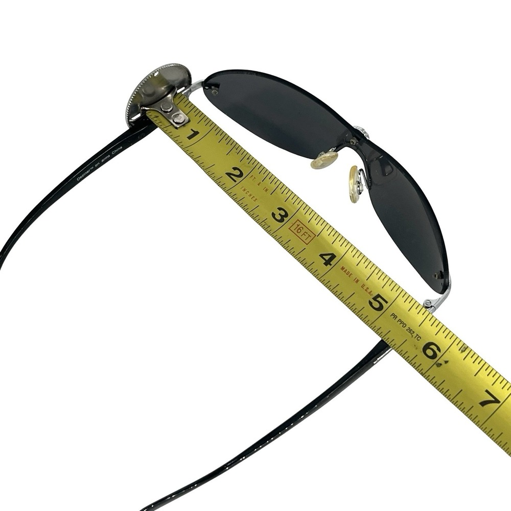 NOS Deziner Rimless Shield Sunglasses Black Silver Y2K Wrap Cybercore Indie - Picture 7 of 7